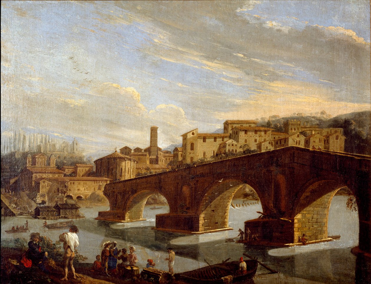 Vista del Tíber a la altura del puente roto en Roma de Gaspar van Wittel