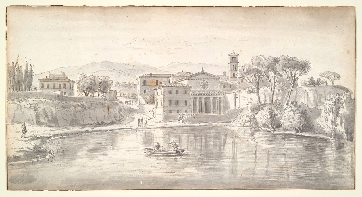 Iglesia y casas junto a un río de Gaspar van Wittel