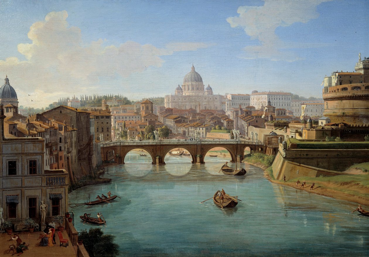 Vista de la Basílica de San Pedro en Roma (detalle) de Gaspar van Wittel