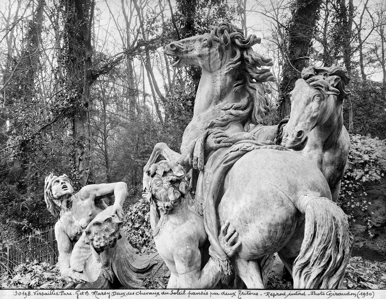 Tritones acicalando dos caballos del sol en el bosque de los Baños de Apolo, c.1667-72 de Gaspard and Balthazar Marsy