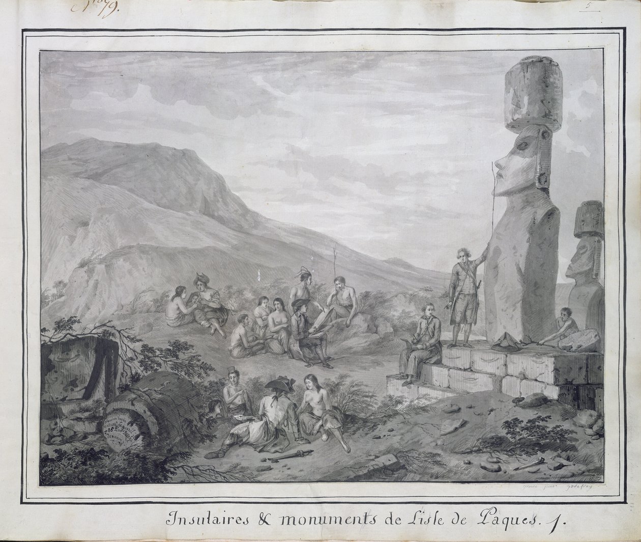 Isleños y monumentos de la Isla de Pascua, 1786 de Gaspard Duche de Vancy