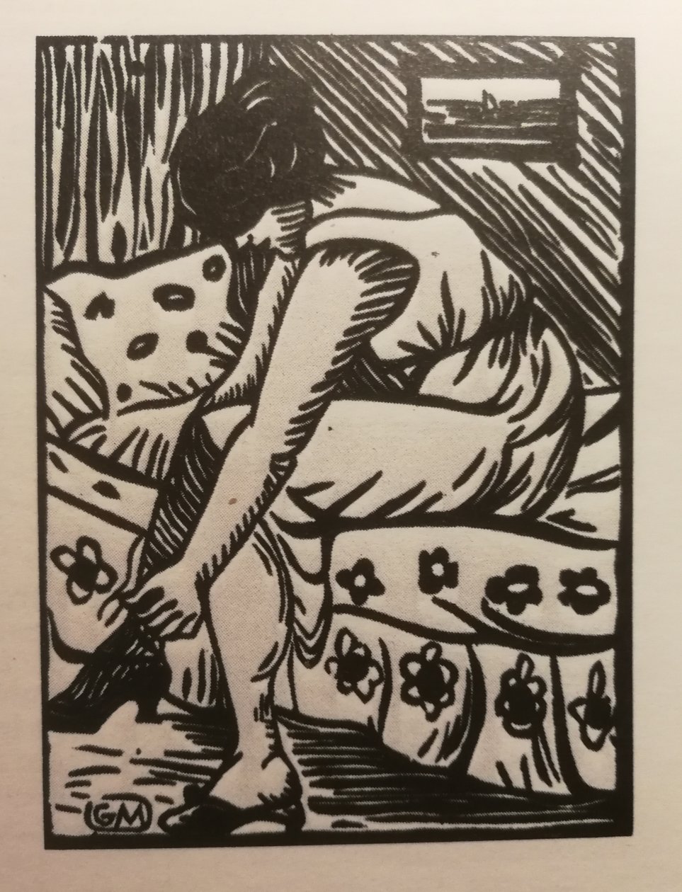 Mujer Tirando de sus Medias, grabado en madera, de la Galerie Barbery (París) de Gaspard Maillol