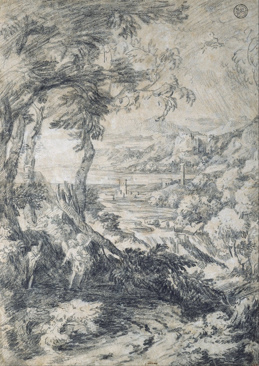 Paisaje con Elías y el ángel en el monte Horeb de Gaspard Dughet
