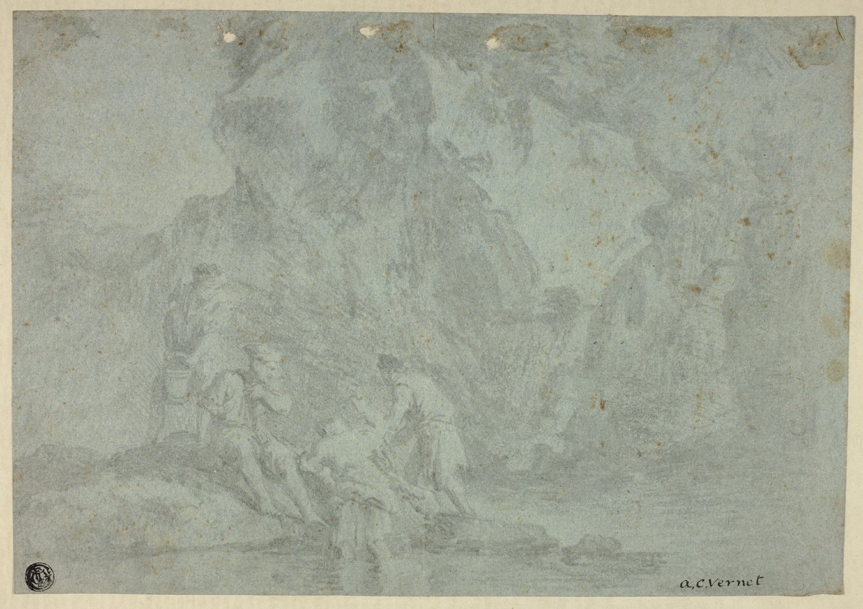 Paisaje rocoso con figuras de Gaspard Dughet