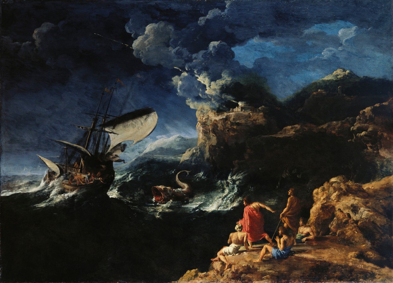 Paisaje marino con Jonás y la ballena de Gaspard Dughet