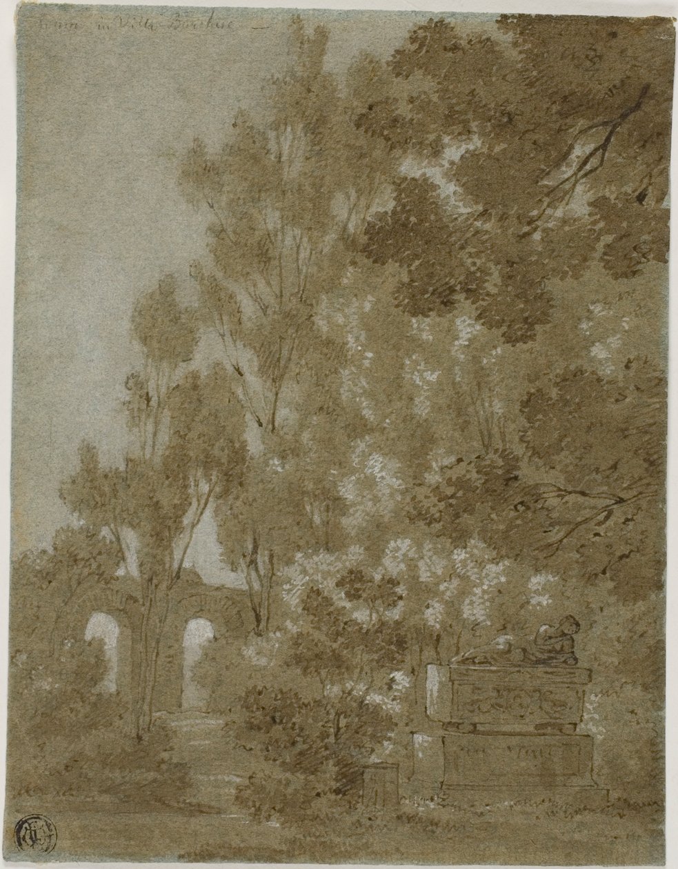 Vista de los arcos en ruinas y la tumba de Villa Borghese de Gaspard Dughet