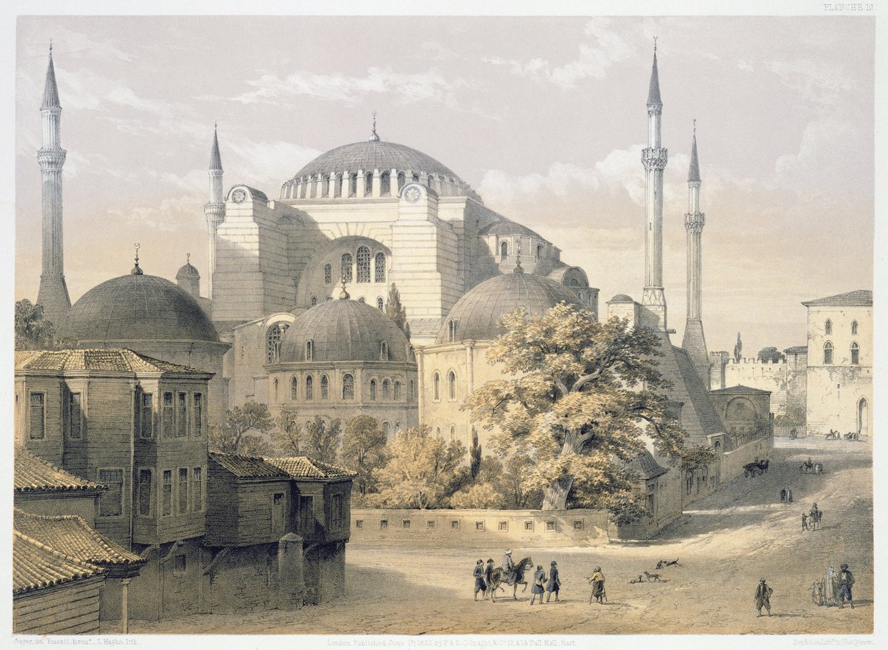 Haghia Sophia, placa 19: vista exterior de la mezquita, grabado por Louis Haghe (1806-85) publicado en 1852 de Gaspard Fossati