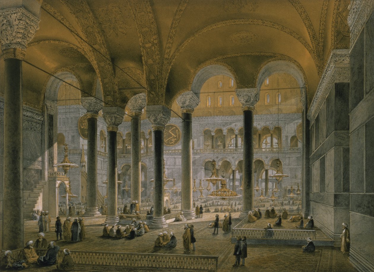 Hagia Sophia, lámina 6: la nave norte, grabado por Louis Haghe, publicado en 1852 de Gaspard Fossati