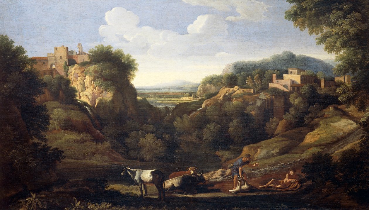 Paisaje italiano con escena de caza, por Gaspard Dughet (1615-1675) de Gaspard Poussin Dughet