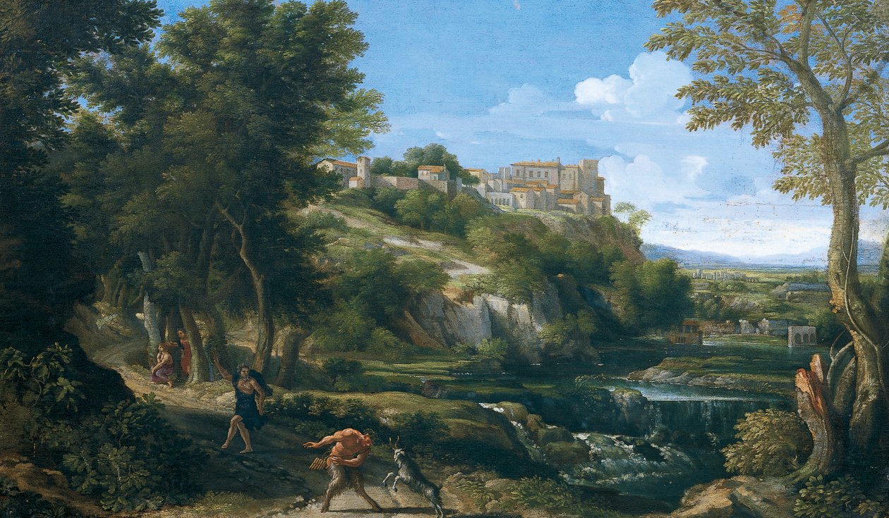 Paisaje con fauno y ninfa danzando 1667 - 1668 de Gaspard Poussin Dughet