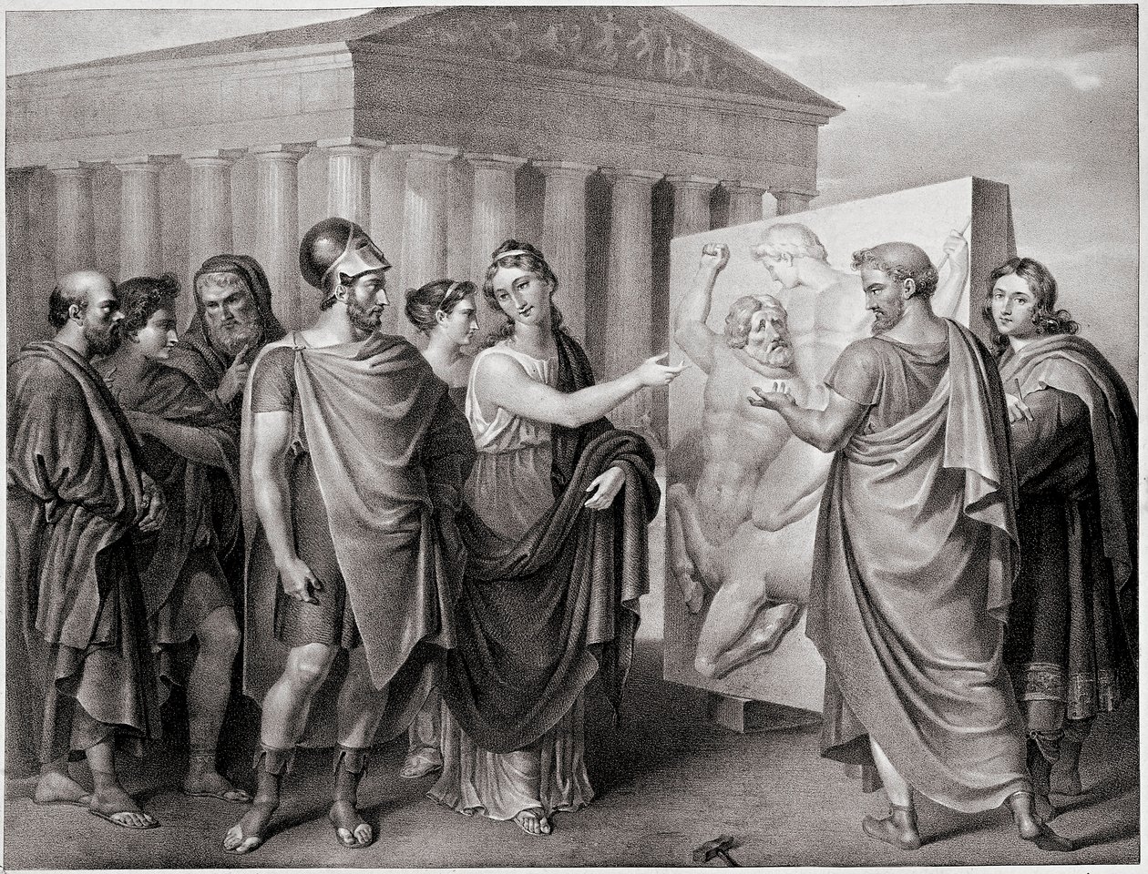 El político ateniense Pericles y su compañera Aspasia dirigen el trabajo de Fidias para el Partenón en Atenas de Gaspare Landi