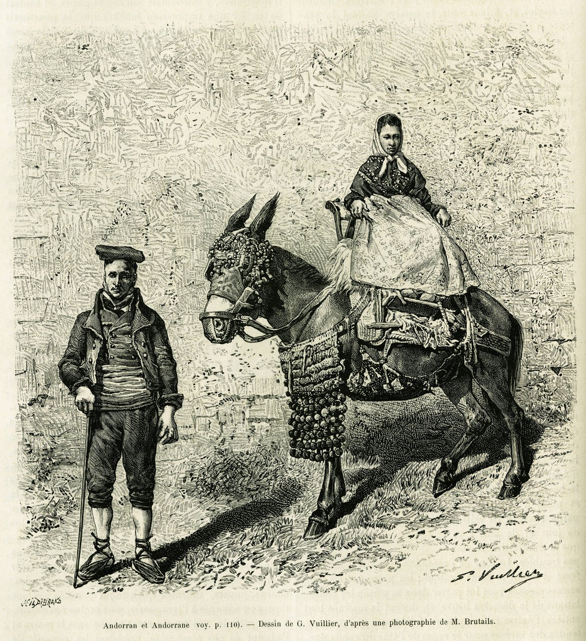 Andorra y Andorra. Grabado de G. Vuillier, para ilustrar la historia El valle de Andorra, por Gaston Vuillier, en Le Tour du monde 1888, dirigido por Edouard Charton (1807-1890), Hachette, París. de Gaston Vuillier