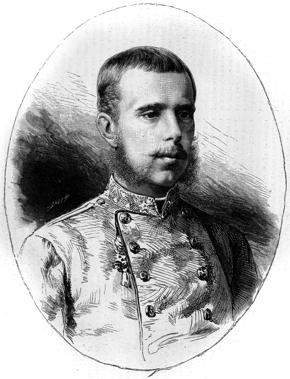 Retrato del Archiduque Rodolfo de Austria (1858-1889). Grabado de G. Vuillier en 