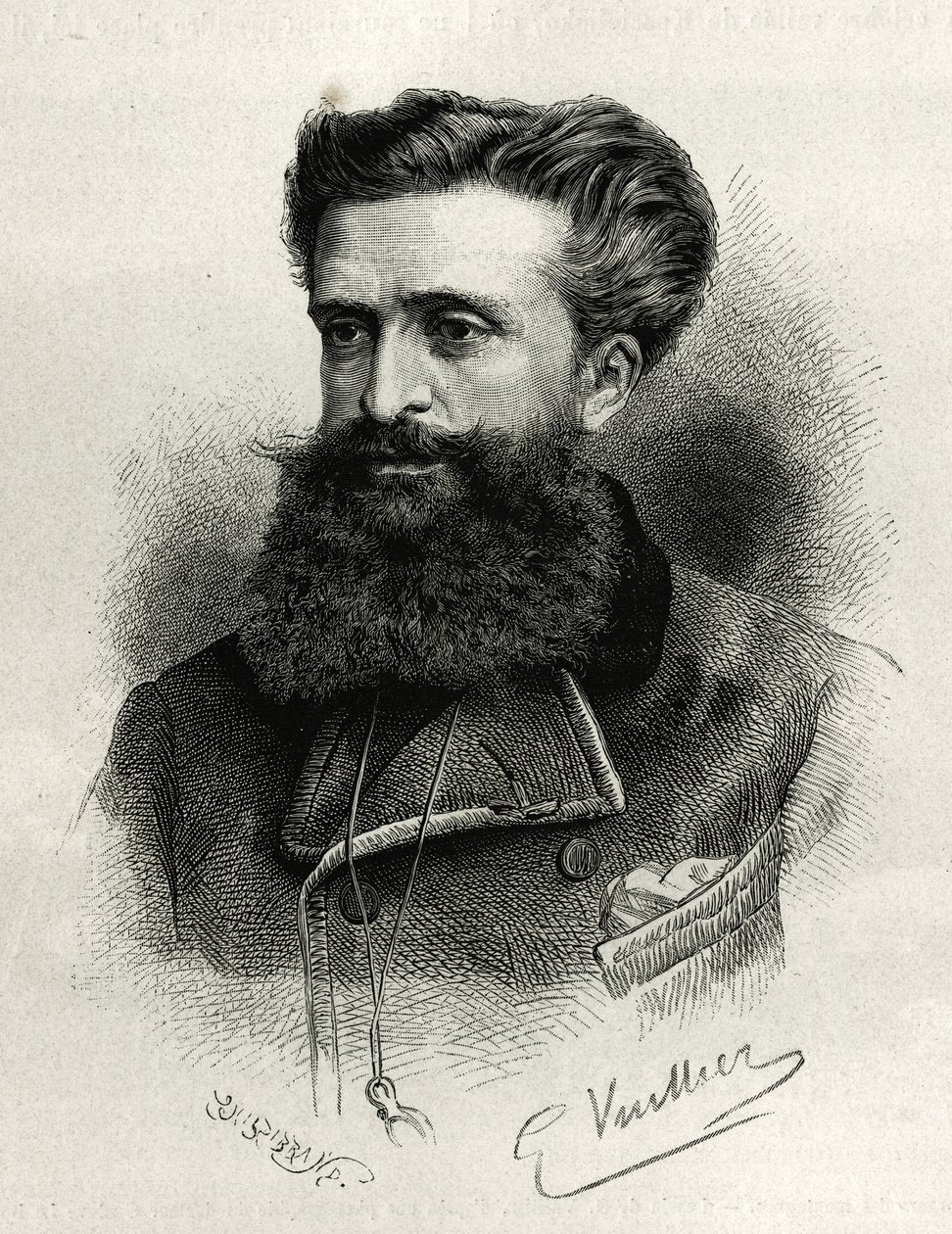 Retrato del Dr. Gustave Lebon (1841-1931). Ilustración de la historia La Siria de hoy, por M. Lortet, decano de la Facultad de Medicina de Lyon, encargado de una misión científica por el Ministerio de Educación Pública, publicado en Le tour du monde de Gaston Vuillier