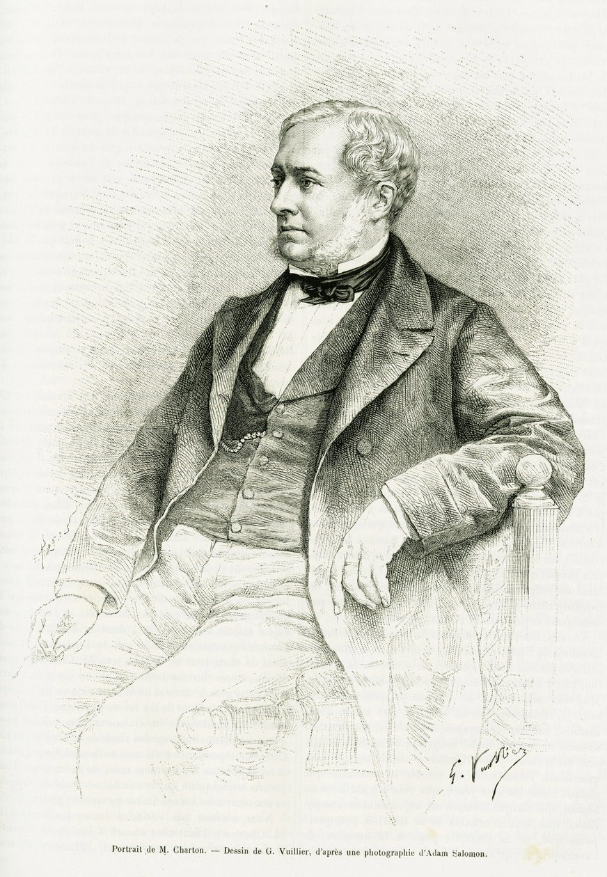 Retrato de Edouard Charton. Ilustración del artículo titulado M. Charton por Paul Laffite en Le tour du monde 1890, editado por Edouard Charton (1807-1890), Hachette, París de Gaston Vuillier