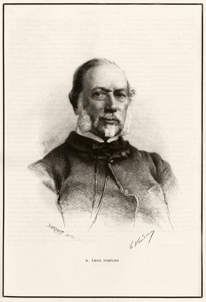 Retrato de Emile Templier (1821-1891), colaborador de Louis Hachette (grabado) de Gaston Vuillier