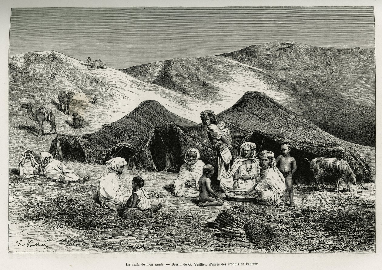 La nezla (pariente) de mi guía. Ilustración del Sahara argelino, por V. Largeau, en 1874-1878, publicado en Le tour du monde, bajo la dirección de Edouard Charton (1807-1890) de Gaston Vuillier