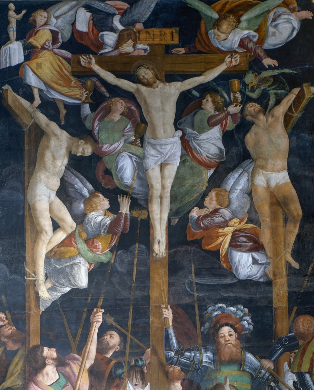 Crucifixión, (detalle) del fresco de Gaudenzio Ferrari (1475-1546), iglesia de San Cristoforo, Vercelli, Piamonte, Italia de Gaudenzio Ferrari