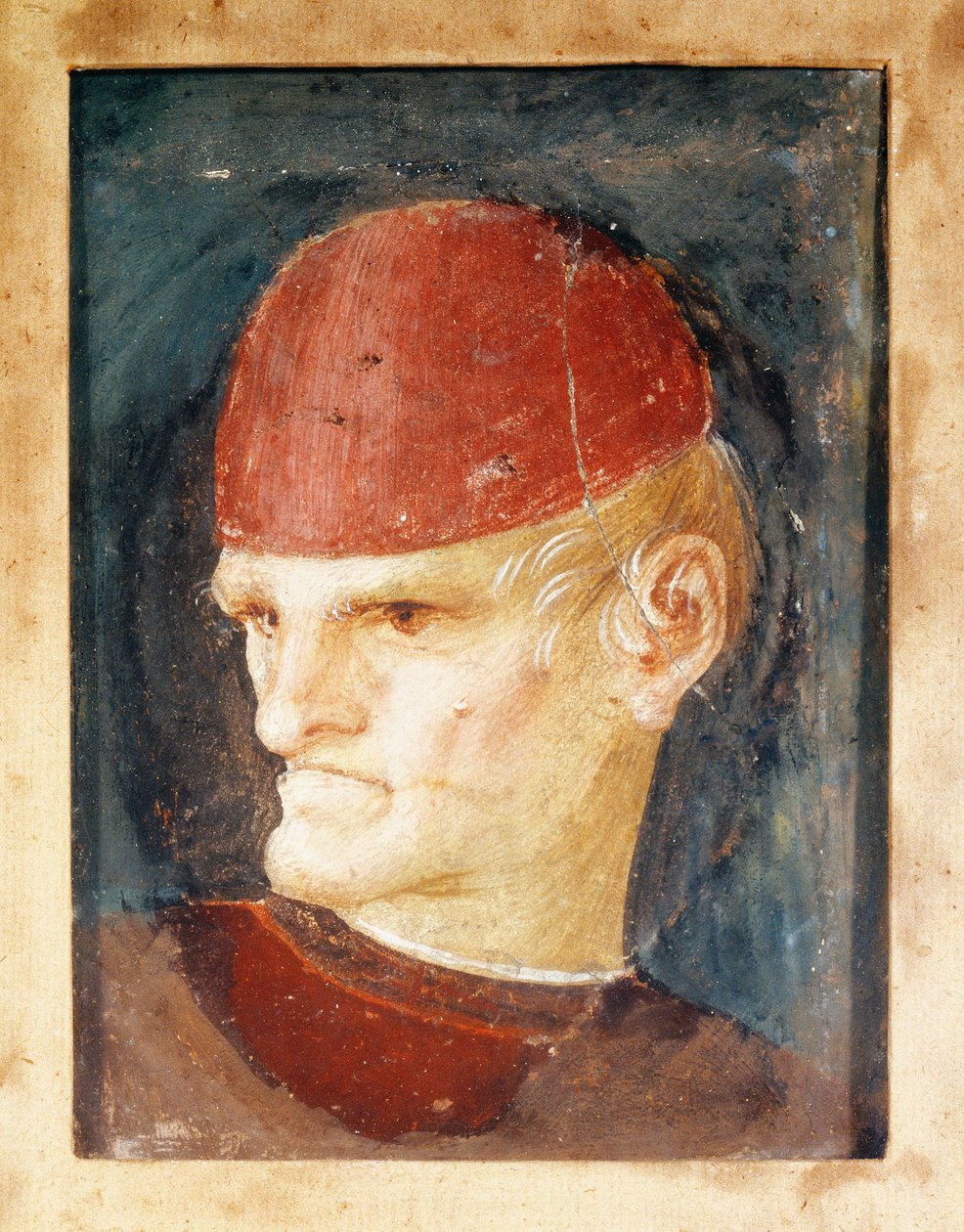 Italia, Varallo, Fragmento de fresco de una cabeza de Gaudenzio Ferrari