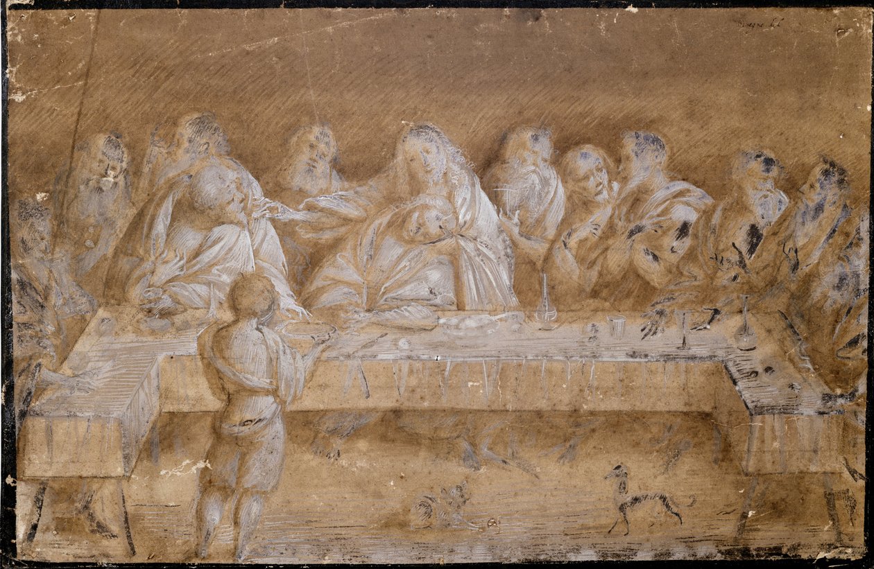 Estudio para la última cena (dibujo) de Gaudenzio Ferrari