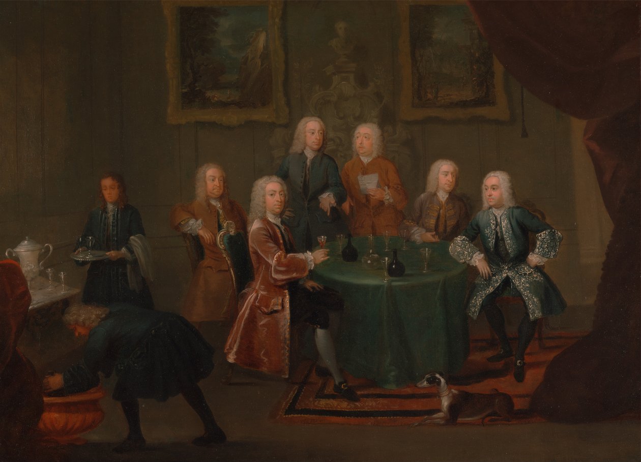 Los hermanos Clarke con otros caballeros tomando vino, entre 1730 y 1735 de Gawen Hamilton