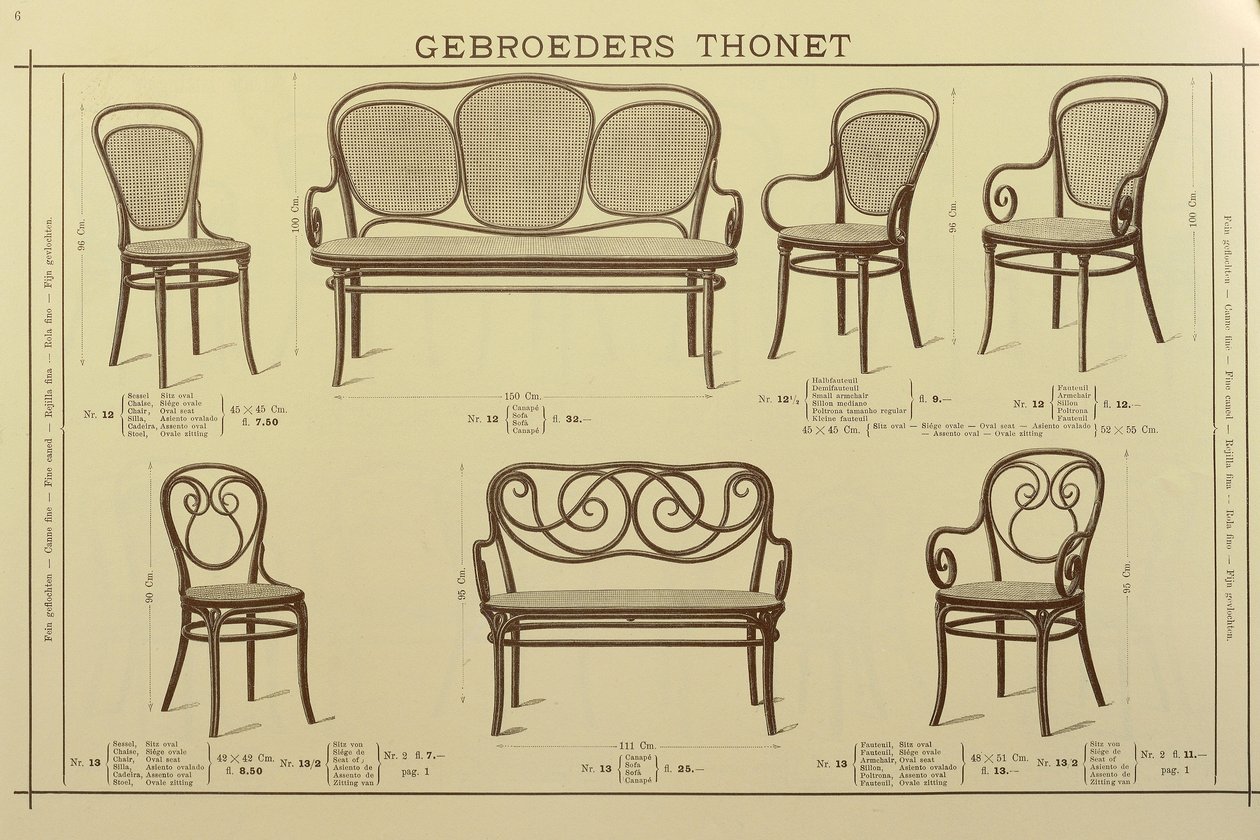 Catálogo de sillas y sofás de los hermanos Thonet, dibujo, Austria de Gebruder Thonet