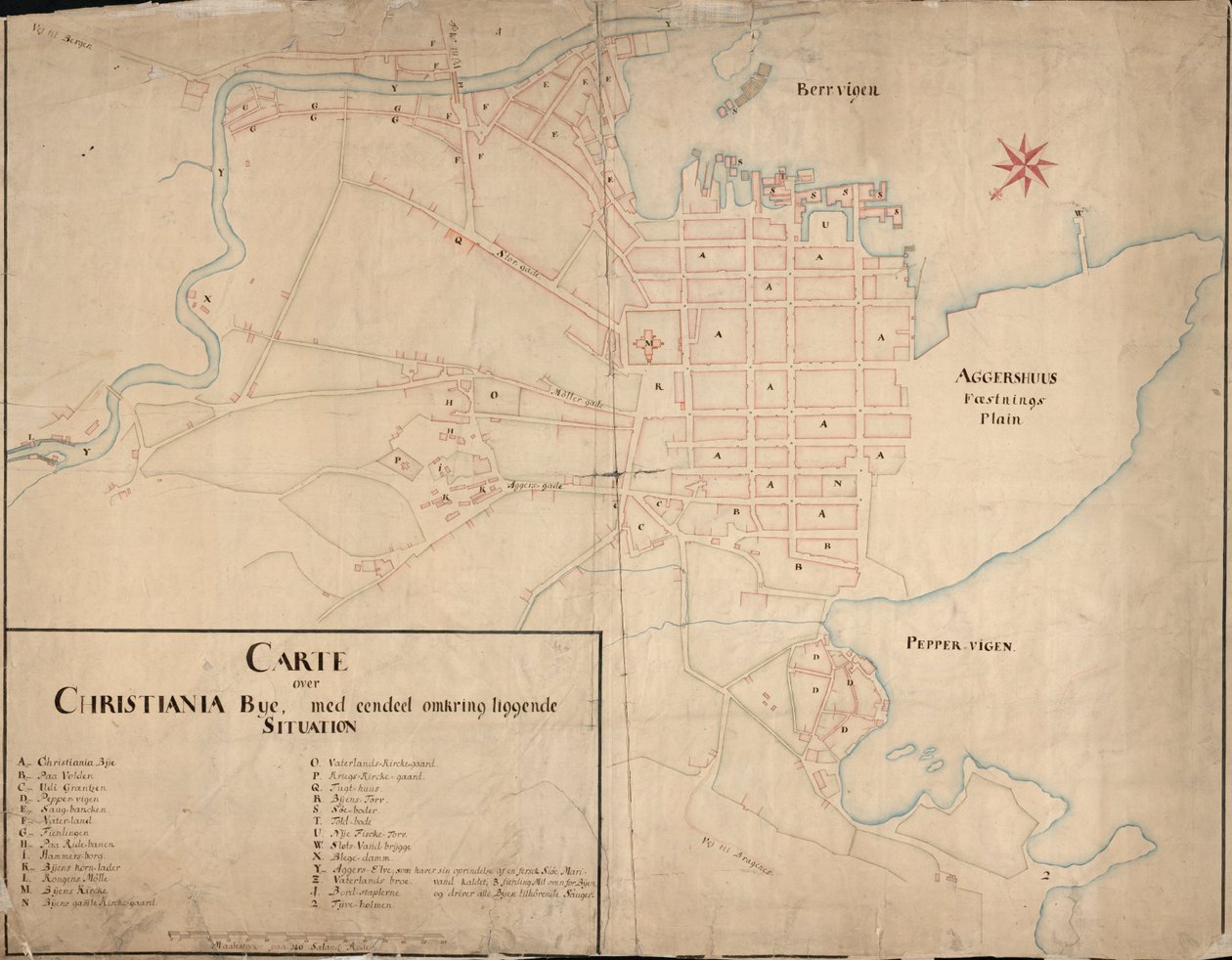 Norsk bokmål: Mapa de la colección de mapas de la Biblioteca Nacional. El mapa fue publicado en Handtegnet (1649) y muestra Christiania. de Geelkerck