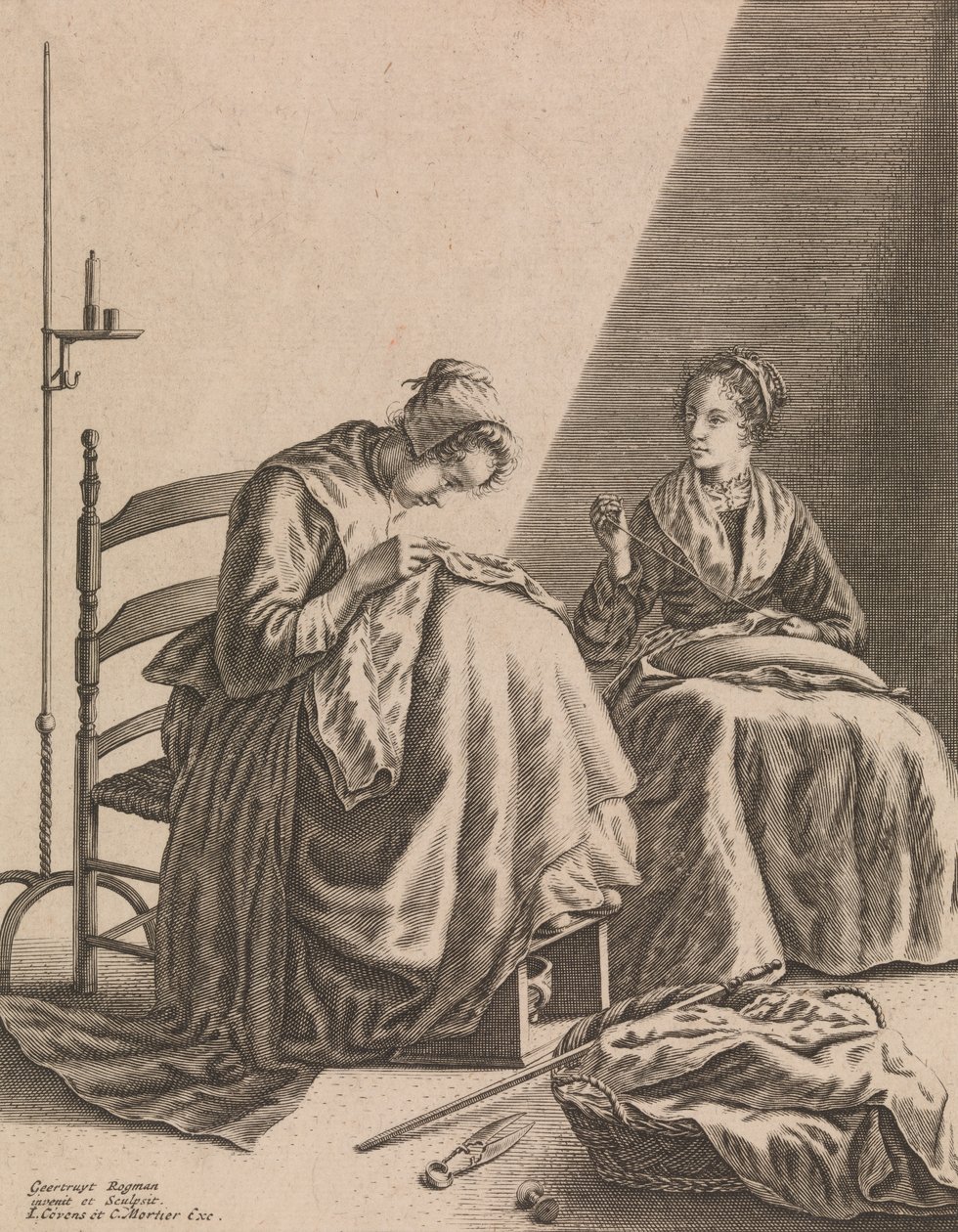 Dos mujeres cosiendo, Placa 1 de Cinco ocupaciones femeninas, ca. 1640-57 de Geertruydt Roghman