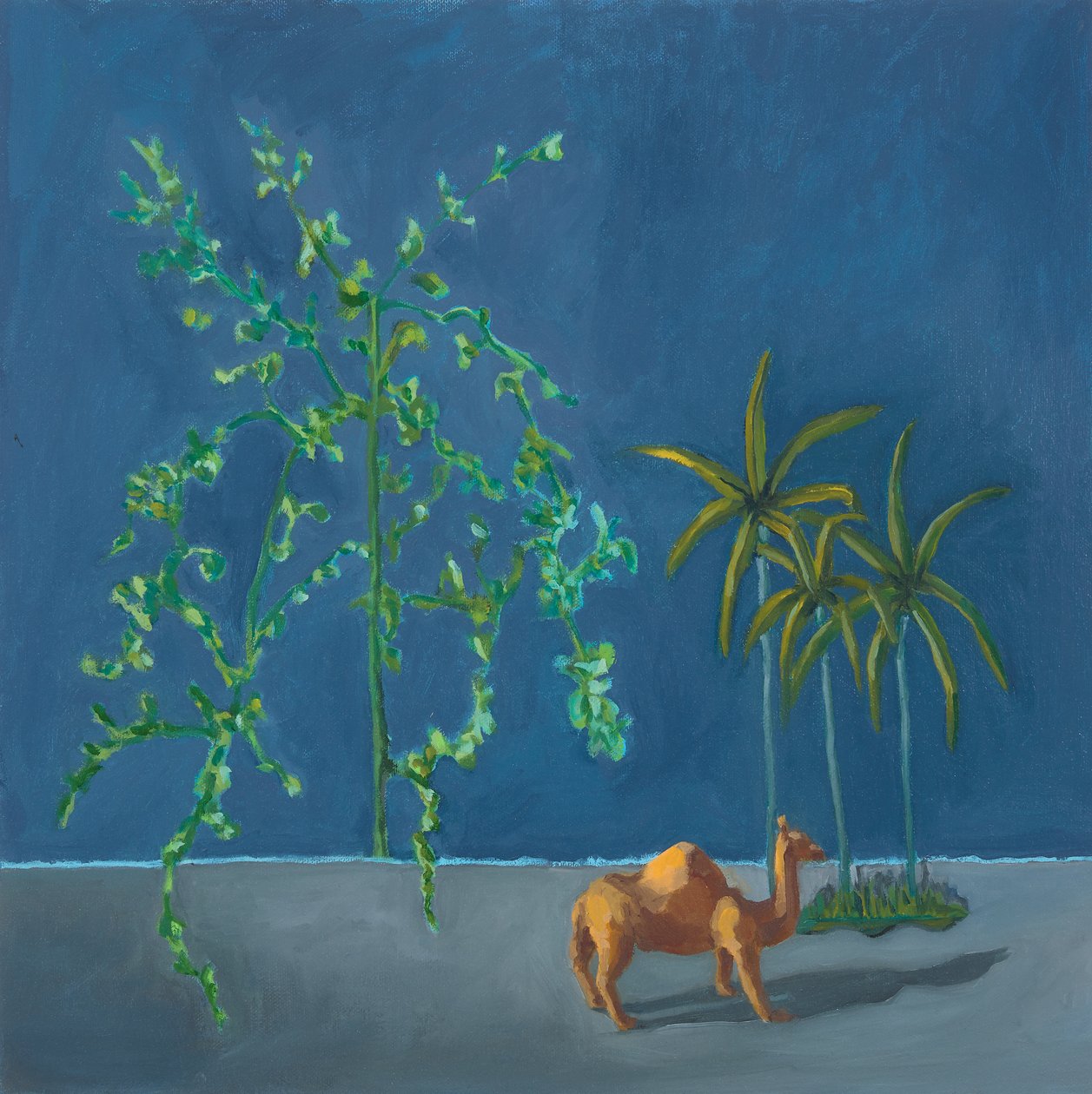 Camello y dos árboles, 2019 (óleo sobre tabla) de Genevieve French