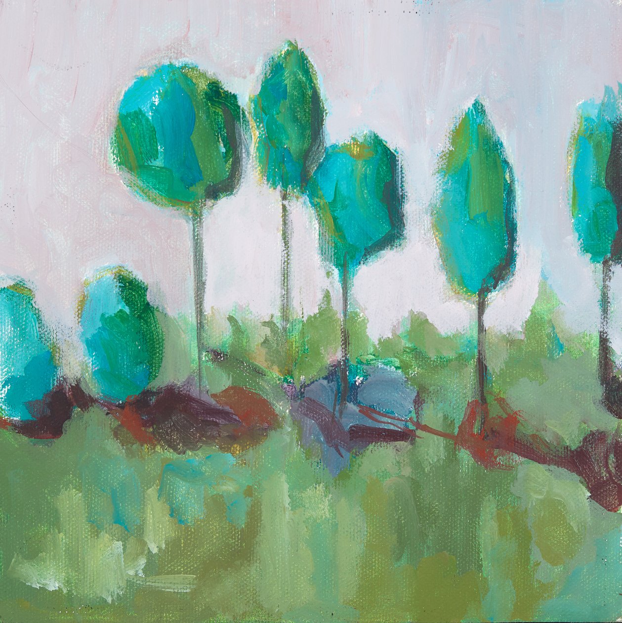 Fila de árboles (acrílico sobre tabla) de Genevieve French