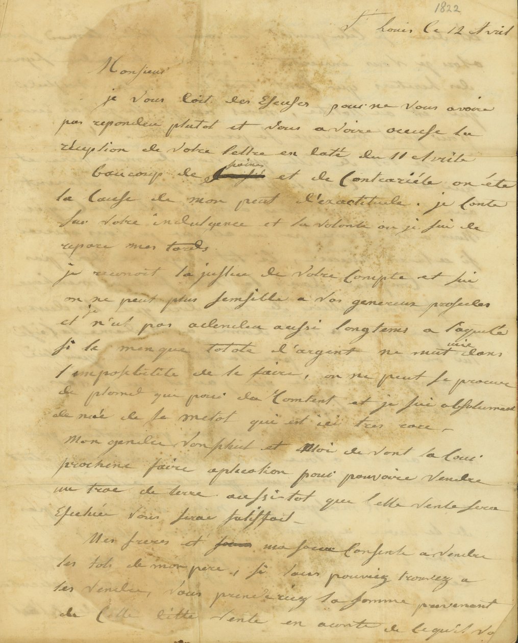 Carta de Rosalie Saugrain a P. R. Bureau de Genevieve Rosalie Michau Saugrain