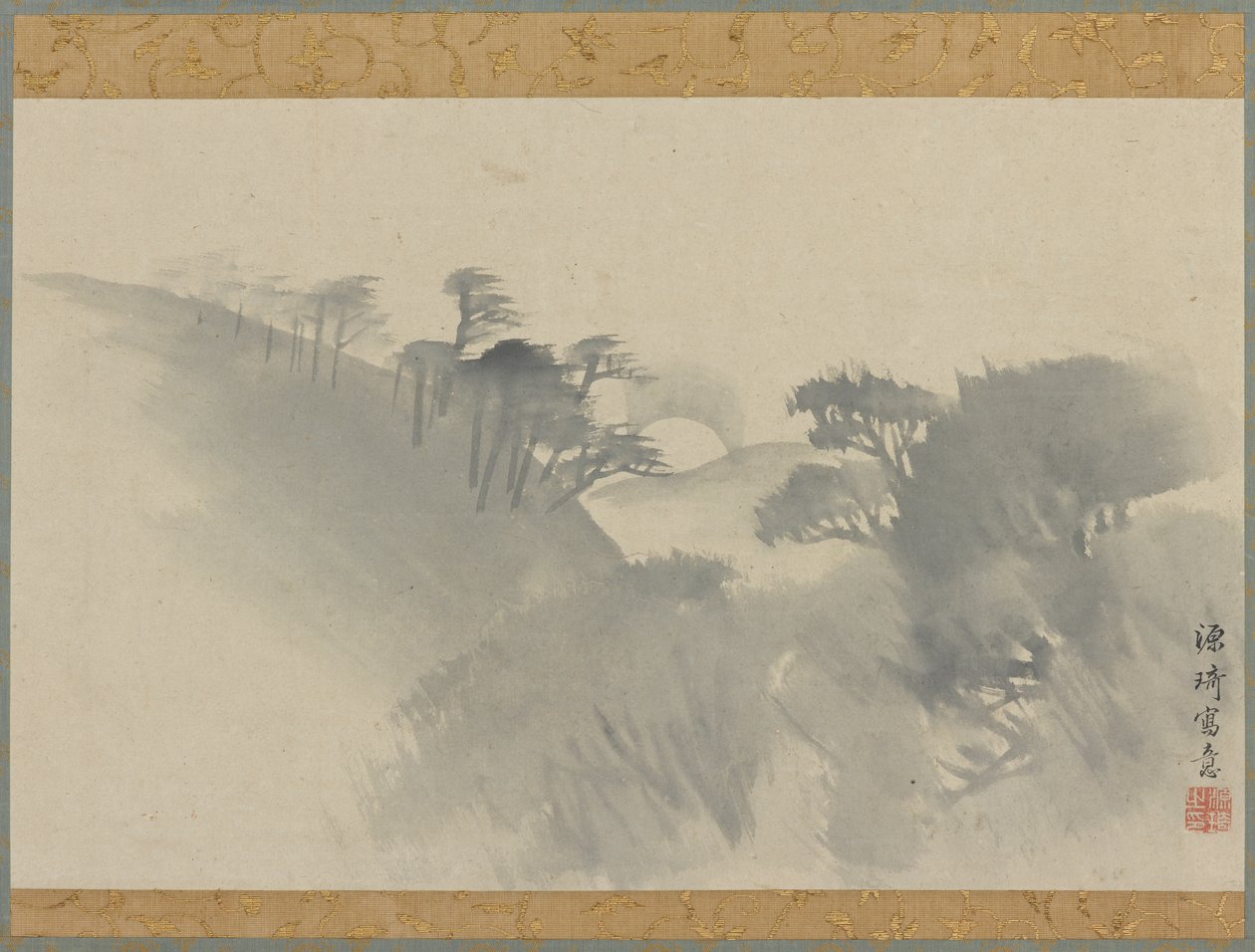 Paisaje con colina, árboles y salida de la luna, período Edo, 1747-1868 de Genki