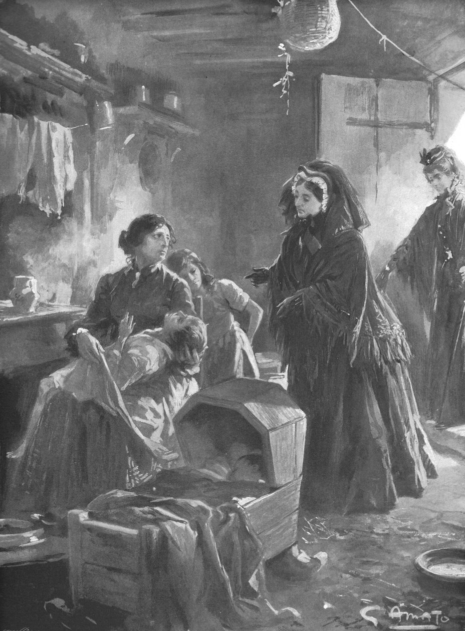 La Reina Victoria y los pobres: Su Majestad visitando una casa de campo, 1901 de Gennaro Amato