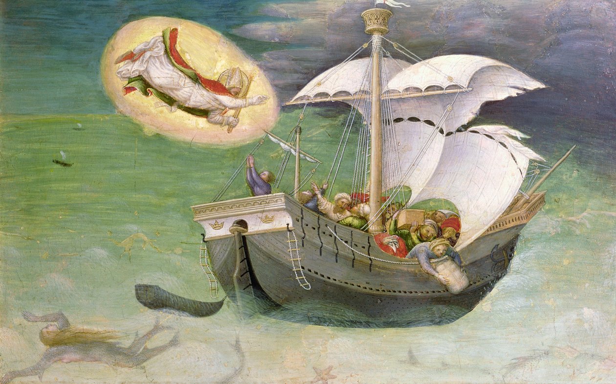San Nicolás Salva un Barco del Naufragio, panel de predela del retablo de Quaratesi, 1425 de Gentile da Fabriano