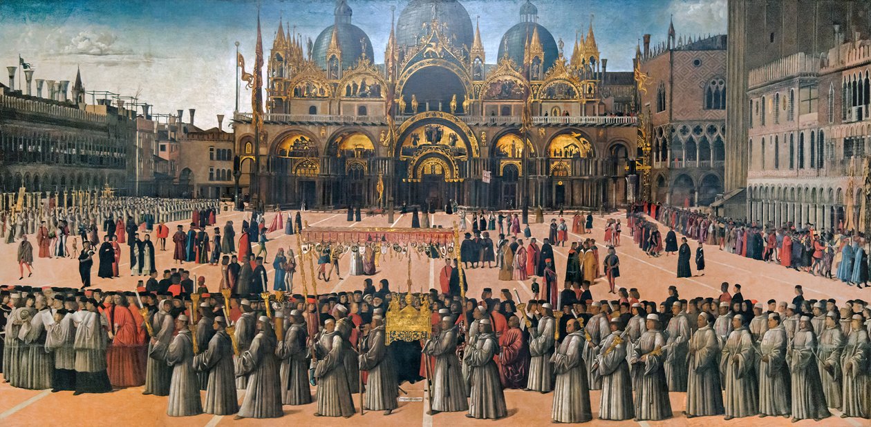 Procesión en la Piazza San Marco en Venecia, 1496 de Gentile Bellini