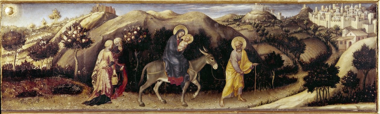Retablo de la Adoración de los Magos: Huida a Egipto - panel central de Gentile da Fabriano