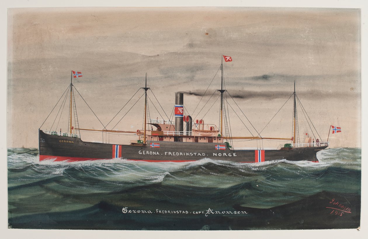 Acuarela con GERONA desde Fredrikstad, Noruega. Firmado Joansen de Geo Johansen