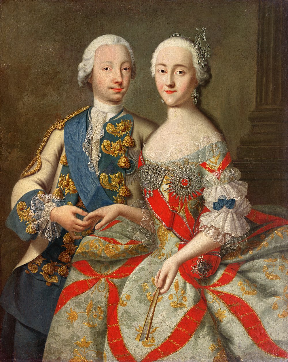 Retrato de Catalina la Grande (1729-96) y el príncipe Petr Fedorovich (1728-62) 1740-45 de Georg Christoph Grooth