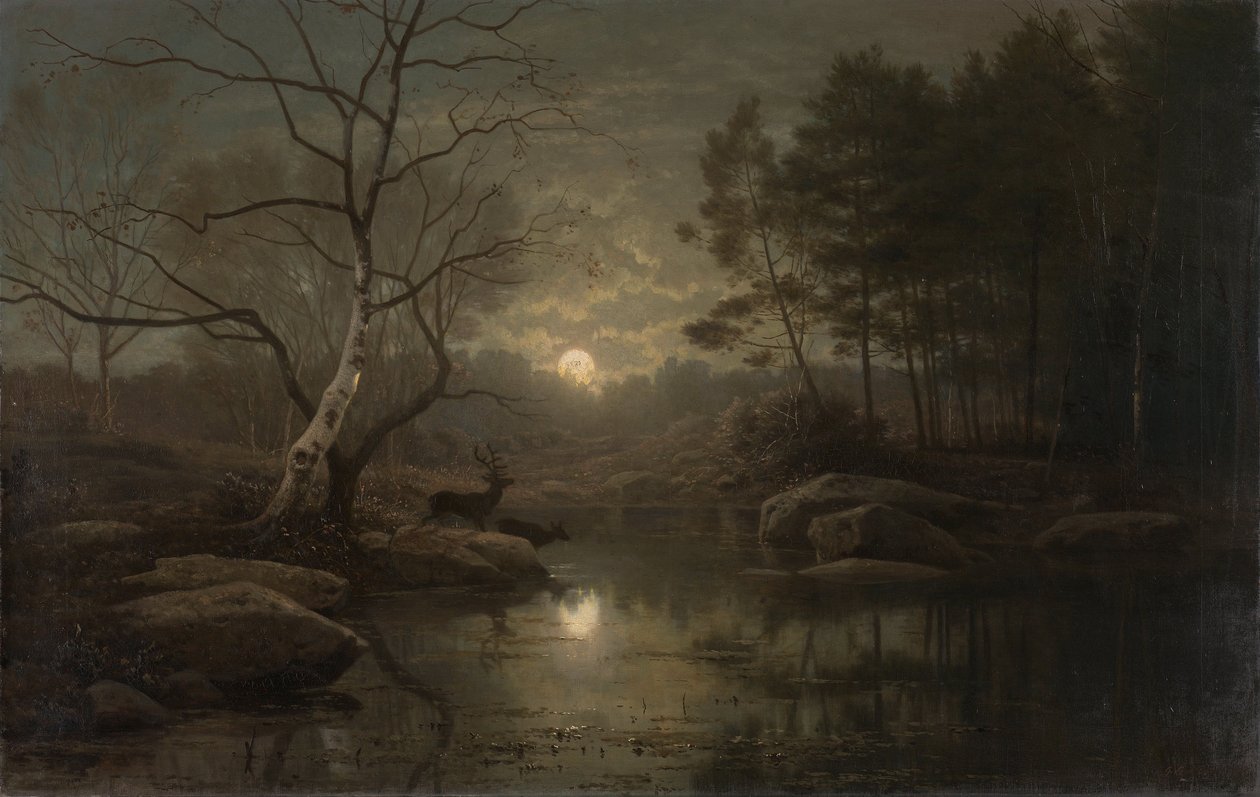 Paisaje boscoso a la luz de la luna de Georg Eduard Otto Saal