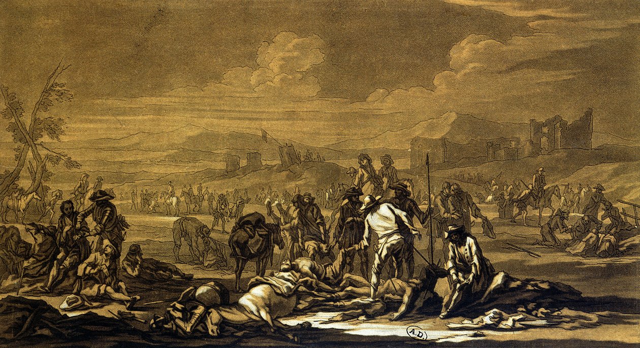 Después de la batalla, 1695, grabado por Christian Rugendas c.1740 de Georg Philipp I Rugendas