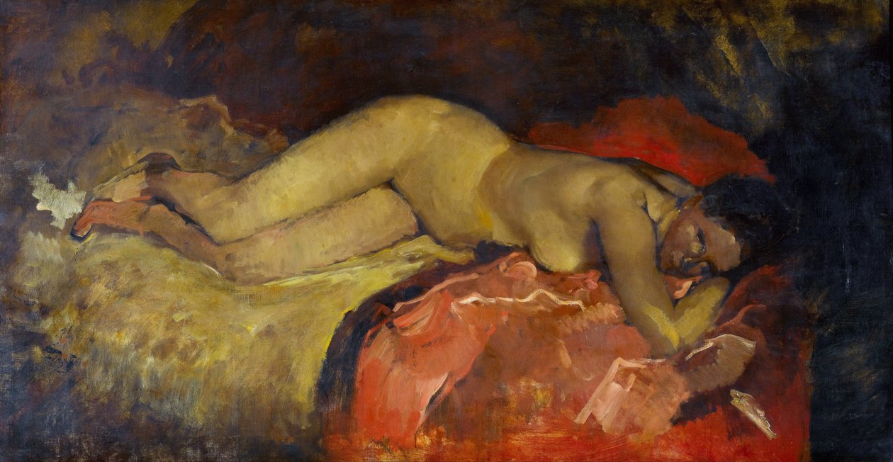 ""Nu lange"" (Desnudo reclinado) Pintura de George hendrik Breitner (1857-1923) - ca 1887 - Óleo sobre lienzo - Dim 134x224,5 cm Gemeentemuseum Den Haag (La Haya) Países Bajos de Georg Hendrik Breitner