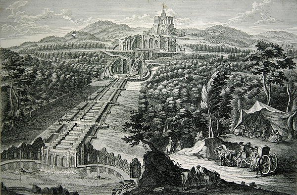 Vista sobre el Octágono y las Cascadas, grabado por W.C. Mayr de Georg (after) Finck or Fuenck