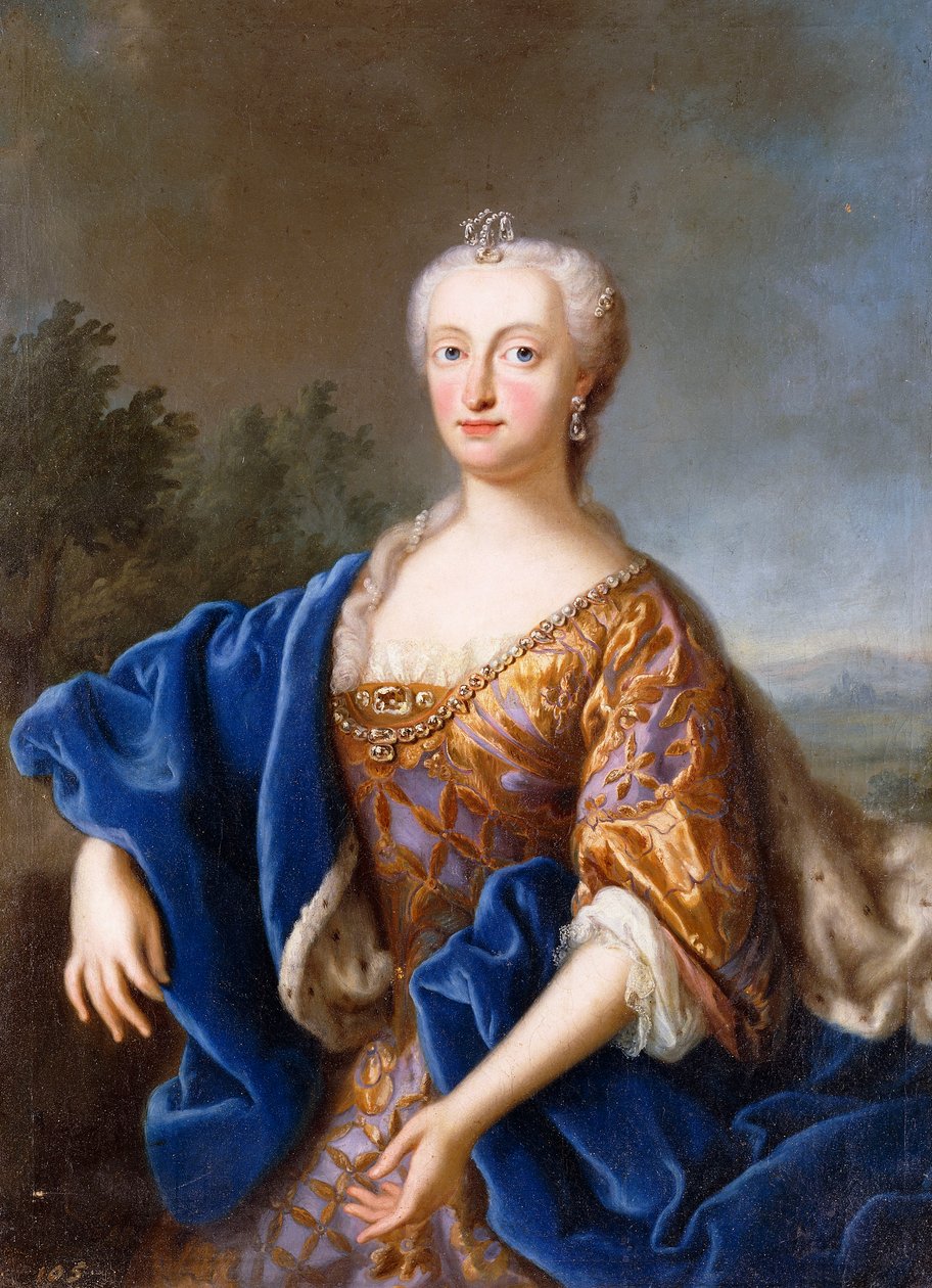 Retrato de María Amalia, de pie de tres cuartos, con un vestido bordado (óleo sobre lienzo) de Georg (circle of) Desmarees