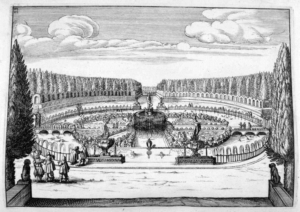 Diseño de fuente ornamental y jardín, 1664 de Georg Andreas Bockler