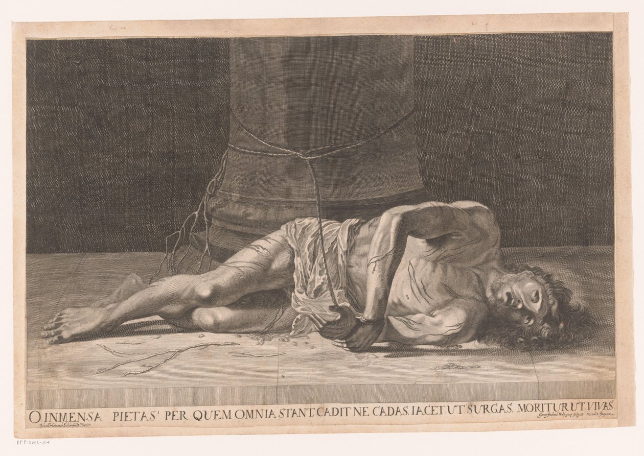 Cristo na de geseling Oh inmensa misericordia por la que todas las cosas se sostienen, cae para que no caigas, se acuesta para que puedas levantarte, muere para que vivas (título sobre el objeto) de Georg Andreas Wolfgang