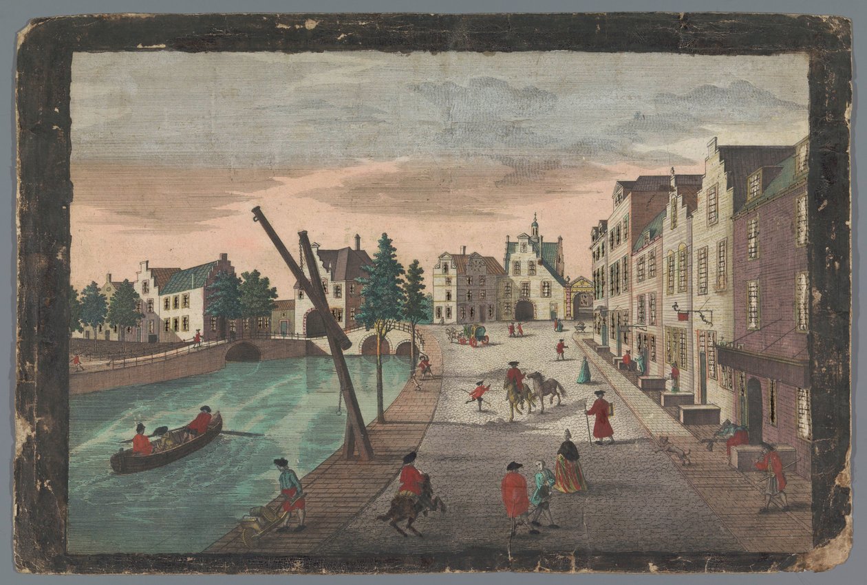 Vista de Rotterdamse Poort y Ketelpoort en Delft Prospect der Ketel bey dem Rotterdammer Thor, salón interior de la ciudad de Delft de Georg Balthasar Probst (possibly)