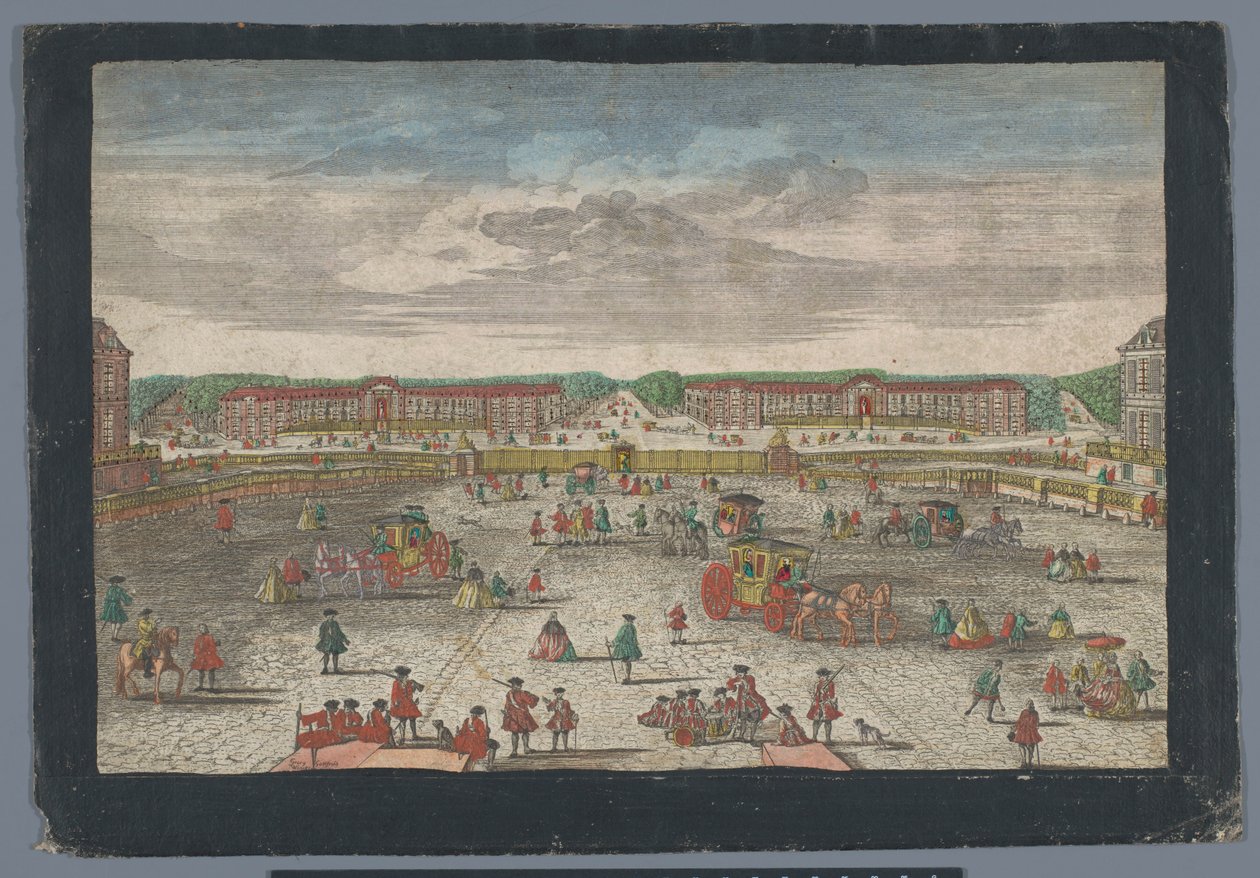 Vista de las caballerizas del Palacio de Versalles Gesicht der Ställe zu Versalien, tomado de dem Zweiten Gitter (título sobre el objeto) de Georg Balthasar Probst (possibly)