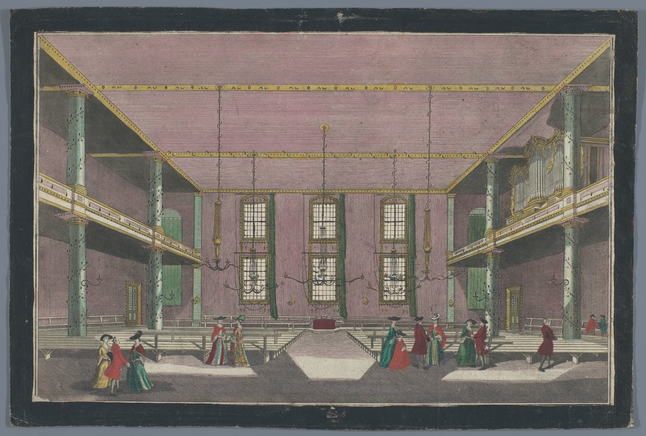 Vista del interior del Kerk van de Broedergemeente en Zeist Lugar de encuentro de la comunidad de hermanos en Zeyst von Innen de Georg Balthasar Probst (possibly)