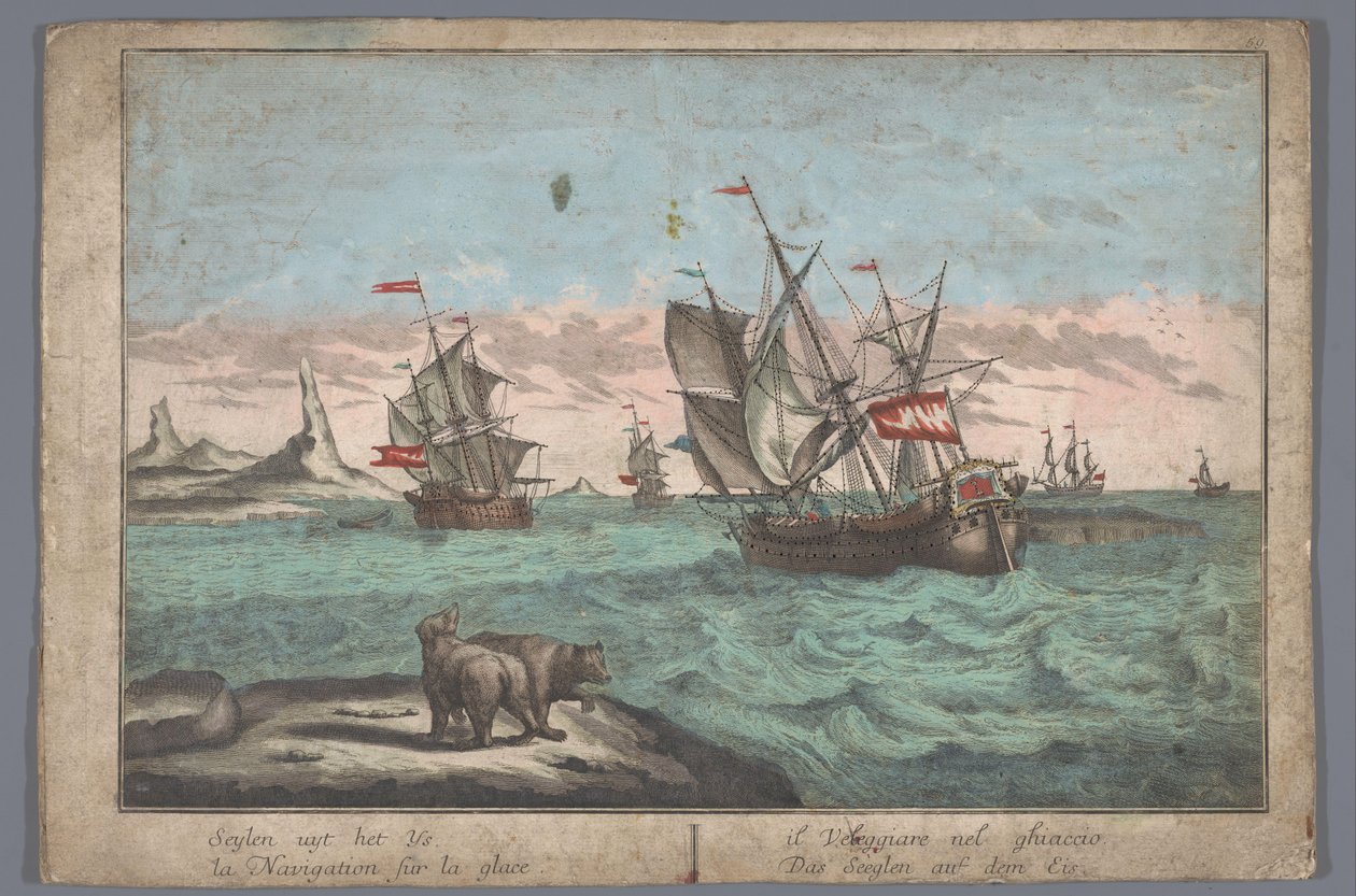 Vista de los barcos que navegan en el mar de hielo Das Seeglen auf dem Eis (título sobre el objeto) de Georg Balthasar Probst (possibly)