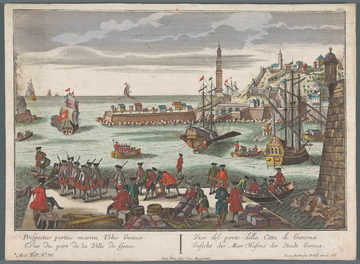 Vista del puerto de Génova Gesicht des Meer Hafens der Stadt Genoa (título sobre el objeto) Vistas al puerto (título de la serie) de Georg Balthasar Probst